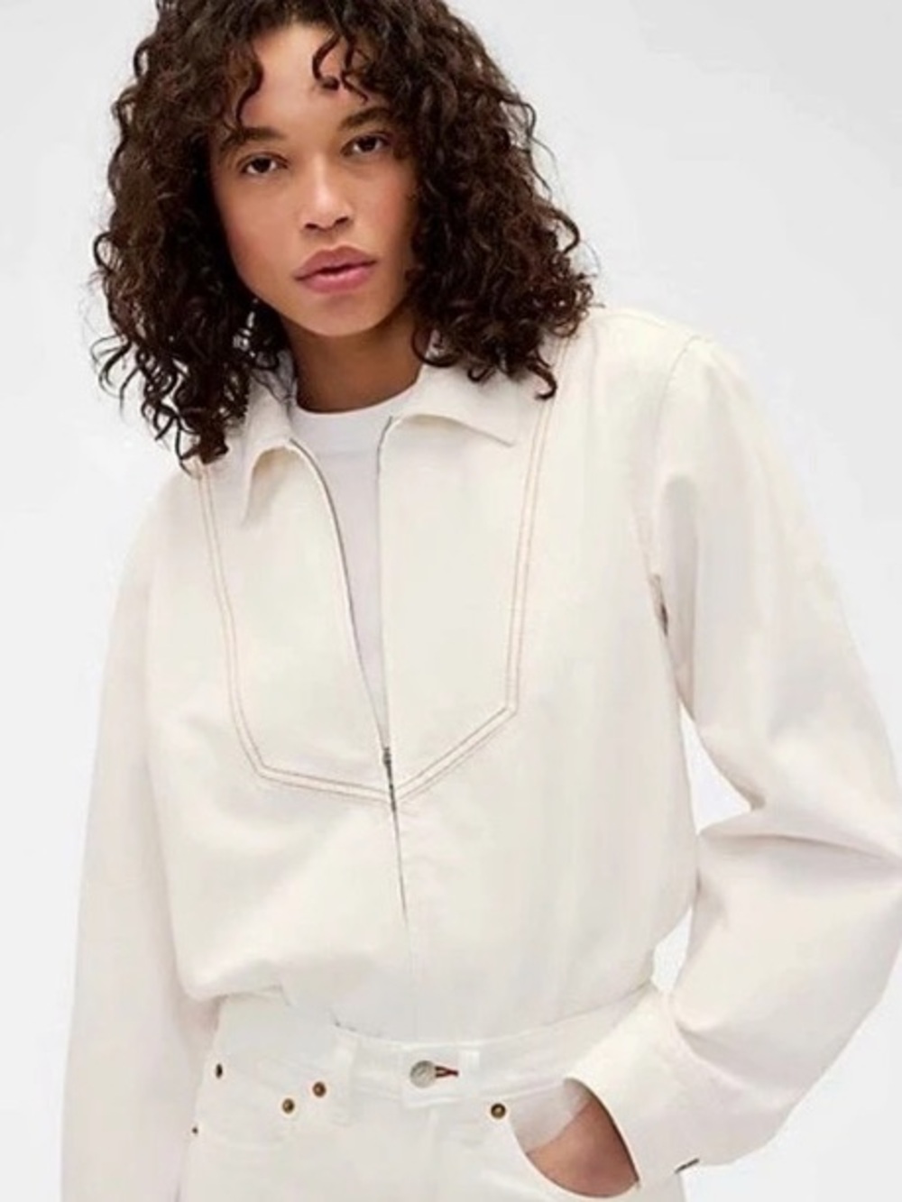 Gap x Victoria Beckham 100% Cotton Denim Zip-Up Jacket White, Size XS, EUC